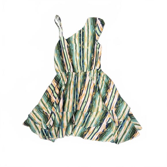 Free People Asymmetrical Sleeveless Ruffle Stripe Short Mini Dress- Size XS - Picture 3 of 7